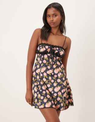 For Love & Lemons - Kayla - Camisole-Nachthemd in Schwarz-Bunt