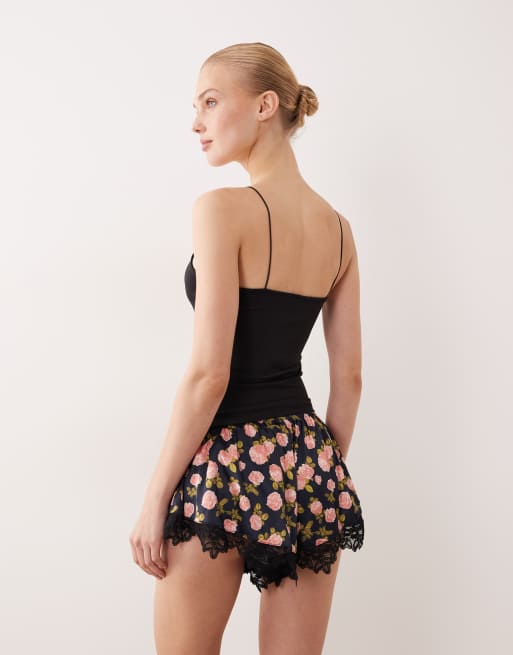 For Love & Lemons – Kayla – Schlaf-Shorts in Schwarz-Bunt, 3 von 5