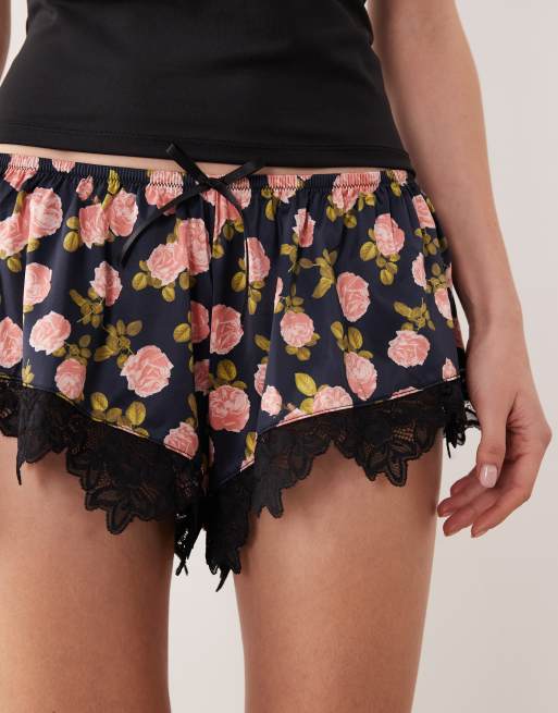 For Love & Lemons – Kayla – Schlaf-Shorts in Schwarz-Bunt, 4 von 5