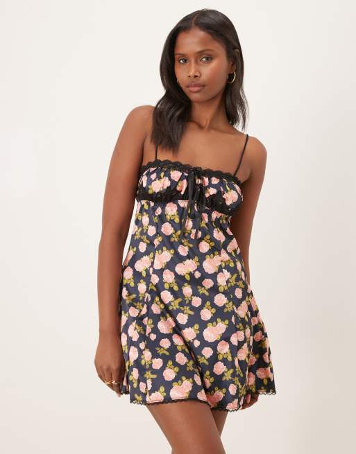 For Love & Lemons - Kayla - Vestito sottoveste nero multicolore