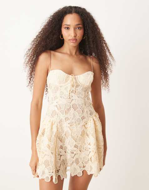 For Love & Lemons lace mini dress in cream