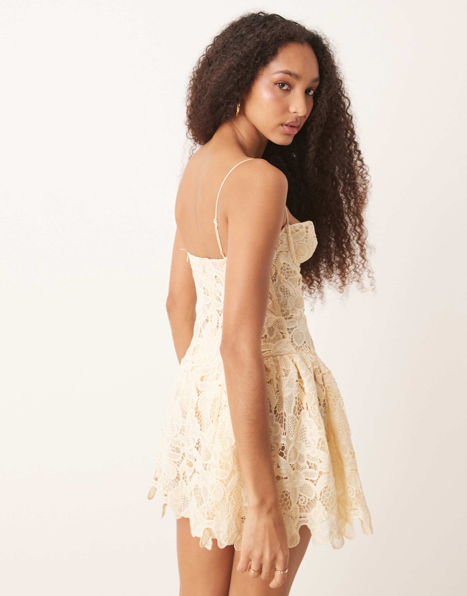 for love & lemons lace mini dress in cream