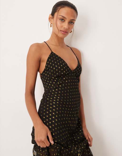 For Love & Lemons lace up back strappy maxi dress in black polka dot print, 2 of 4