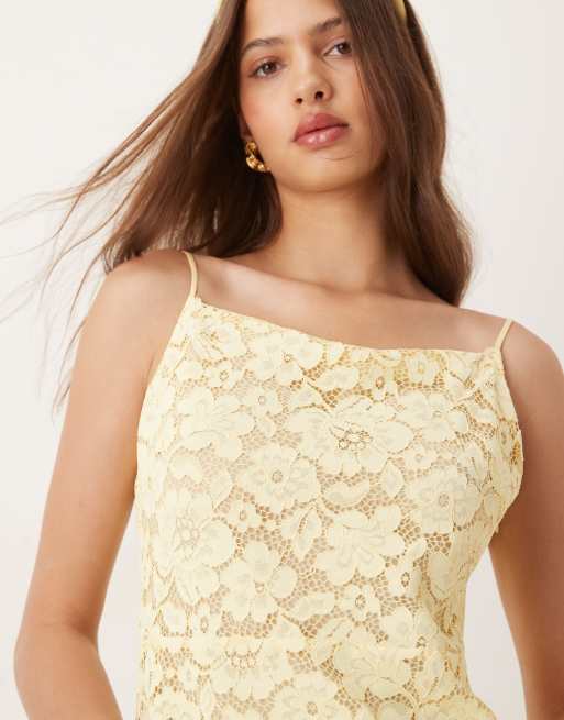 For Love & Lemons – Lakeside – Gul miniklänning i spets med uddkant, 4 av 4