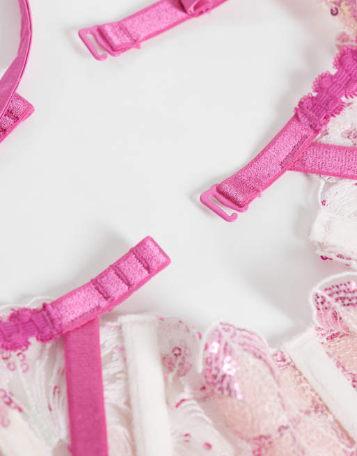 For Love & Lemons Lanai embroidered floral garter belt in pink, 2 of 4