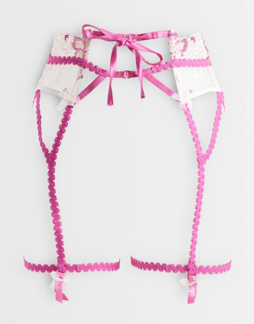 For Love & Lemons Lanai embroidered floral garter belt in pink, 4 of 4