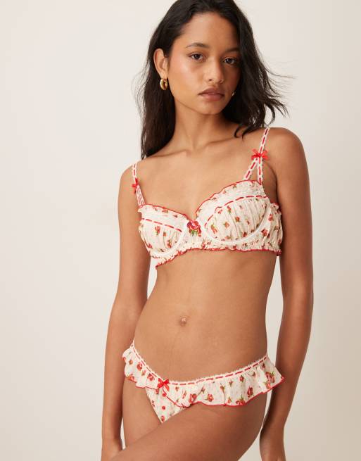 For Love & Lemons leah underwire bra and thong co-ord in cream, 3 of 3