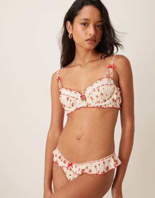 For Love & Lemons leah floral print thong co-ord in cream