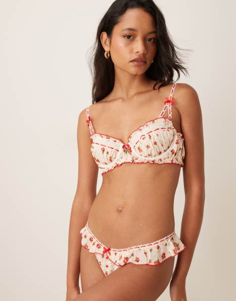 For Love & Lemons leah floral print thong in cream floral - part of a set - view 1