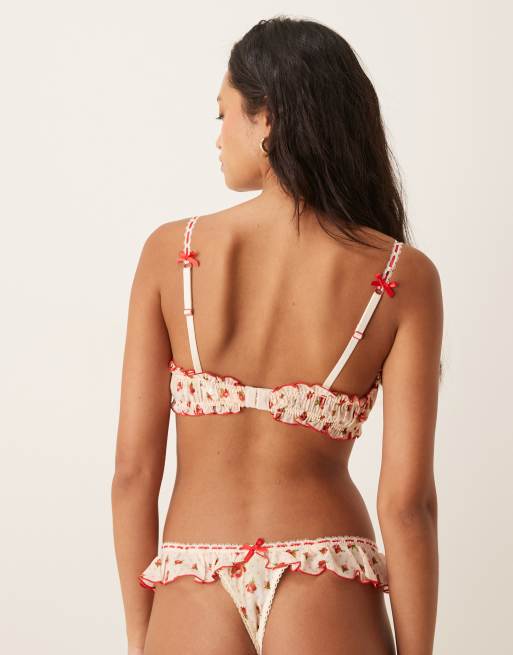 For Love & Lemons Leah underwire ruffle trim bra co-ord in cream floral, 3 of 4