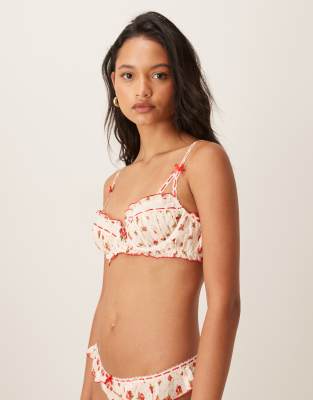 For Love & Lemons Leah Underwire Ruffle Trim Bran In Pink