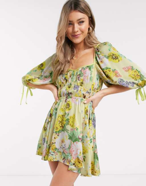 For Love Lemons Leigh Robe Courte A Motif Floral Creme Au Beurre Asos