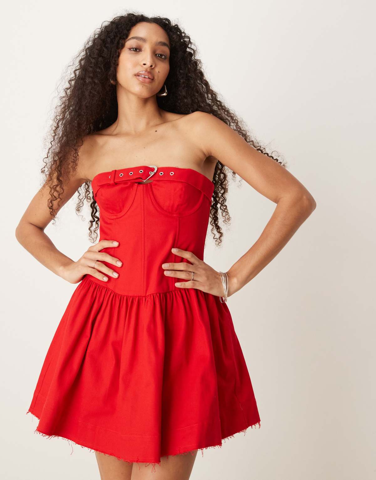 For Love & Lemons Lipstick denim mini dress in red