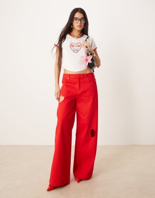 For Love & Lemons - Lipstick - Jean baggy d'ensemble en denim - Rouge vif