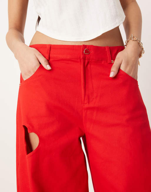 For Love & Lemons - Lipstick - Jeans extra ampi in denim rosso acceso in coordinato, 5 di 5