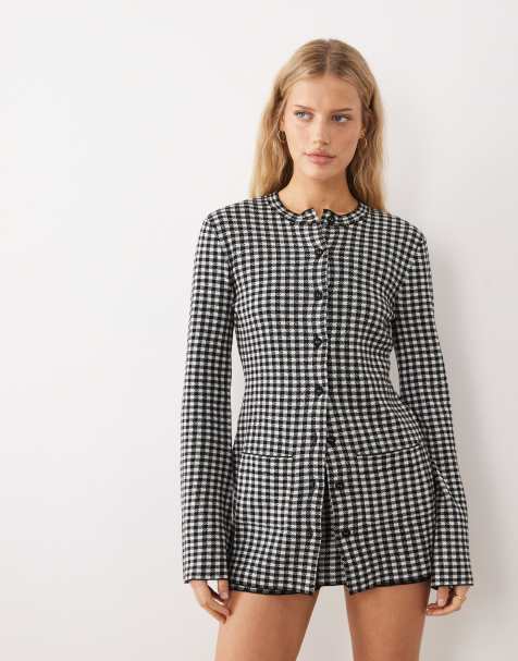 For Love & Lemons longline knitted cardigan co-ord in black gingham check - view 1