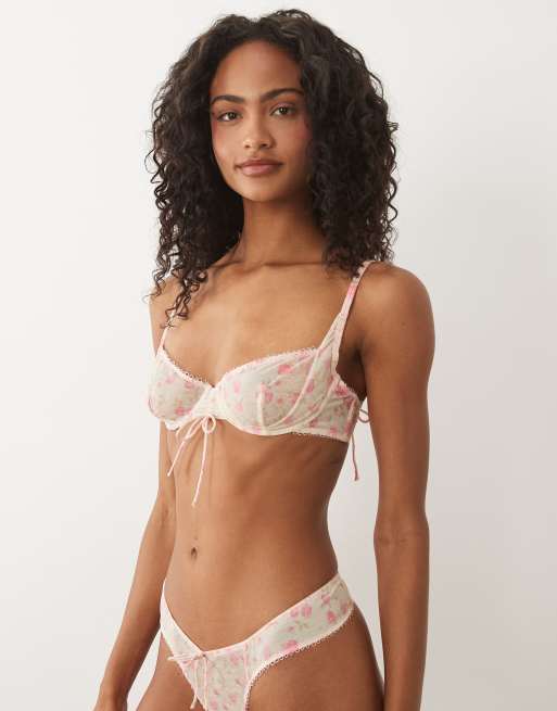 For Love & Lemons Lottie ensemble soutien-gorge à armatures transparent à fleurs rose crème, 2 de 4