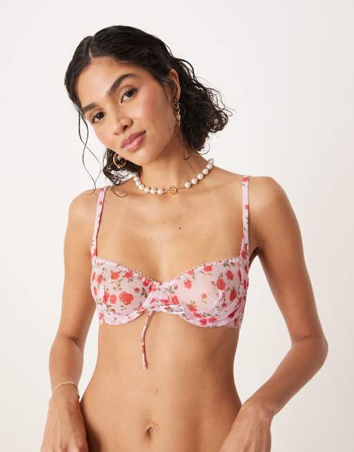 For Love & Lemons – Lottie – Różowy biustonosz z fiszbinami w kwiatowy wzór, część zestawu 