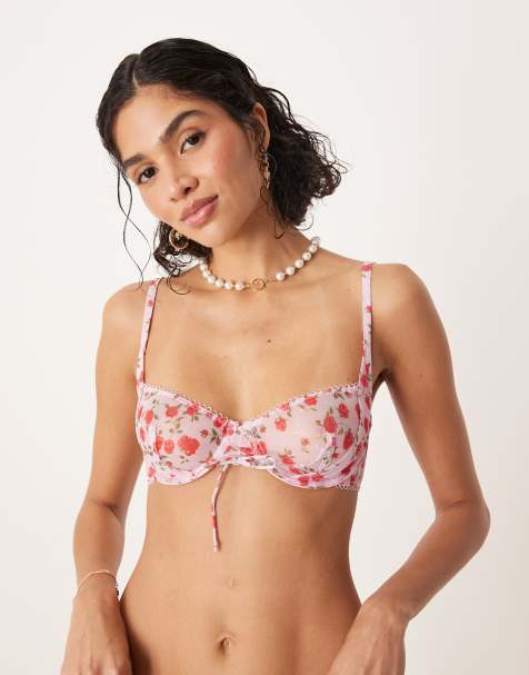 For Love & Lemons Lottie underwire bra co-ord in pink floral - view 1