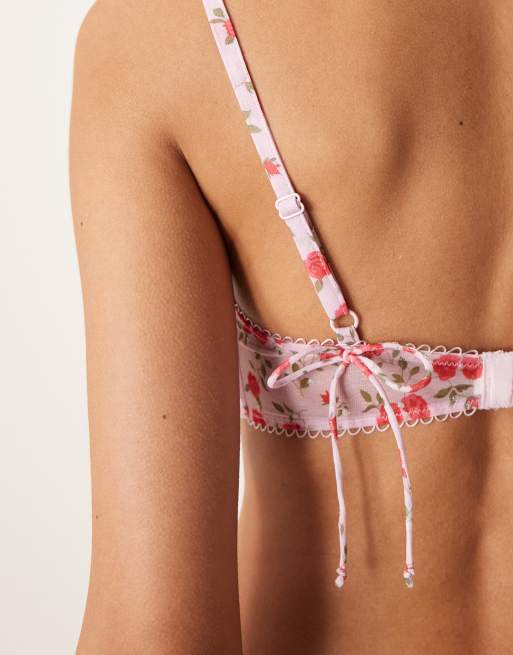 For Love & Lemons Lottie underwire bra co-ord in pink floral , 3 of 4