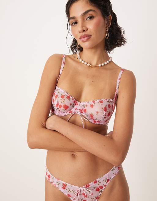 For Love & Lemons Lottie underwire bra co-ord in pink floral , 4 of 4