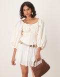 [For Love & Lemons] For Love & Lemons Marion balloon sleeve corset blouse in cream-Neutral M Cream