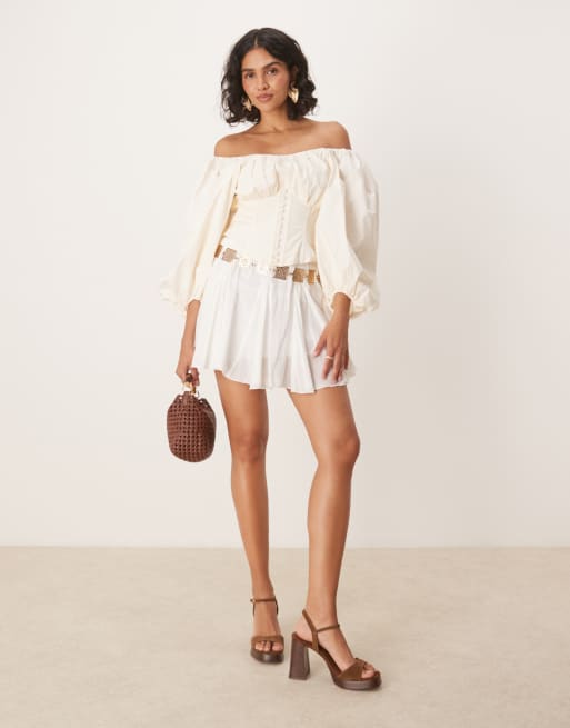 For Love & Lemons Marion balloon sleeve corset blouse in cream | ASOS