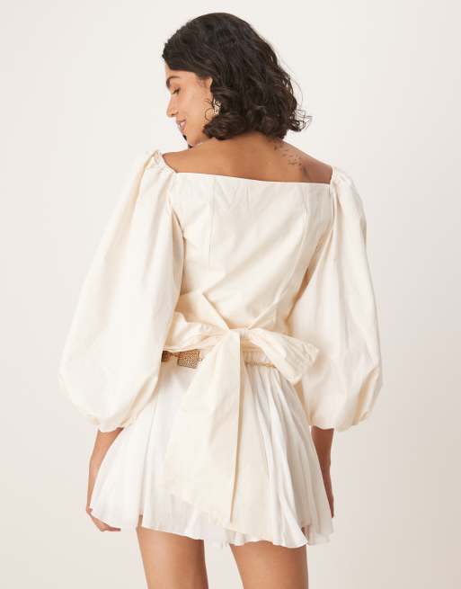 For Love & Lemons Marion balloon sleeve corset blouse in cream, 4 of 4