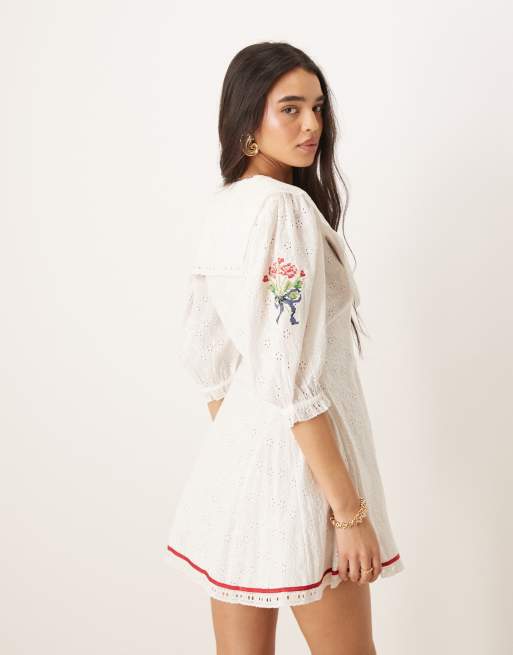 For Love & Lemons Mi Amore embroidered mini dress in white | ASOS