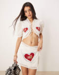 [For Love & Lemons] For Love & Lemons Mi Amore embroidered top in white (part of a set)-Multi XS White