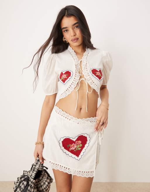 For Love & Lemons Mi Amore embroidered top in white (part of a set)