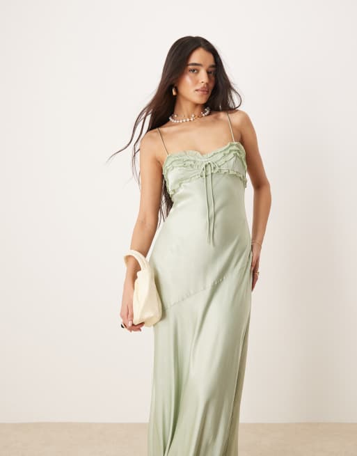 slim fit dress slacks FOR LOVE & LEMONS Martini Velvet Mini Dress In Olive Green main image 0