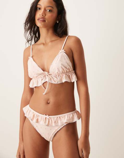 For Love & Lemons – Persikorosa, prickig bikiniunderdel med volanger, del av set - view 1