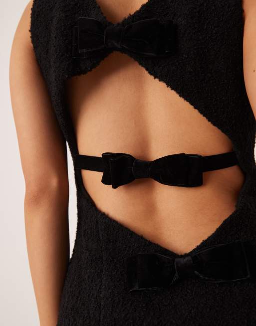 For Love & Lemons - Robe courte en bouclé avec nœud dans le dos en velours - Noir, 2 de 4