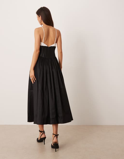 For Love & Lemons - Robe patineuse mi-longue avec corsage à nœud contrastant - Noir, 3 de 4