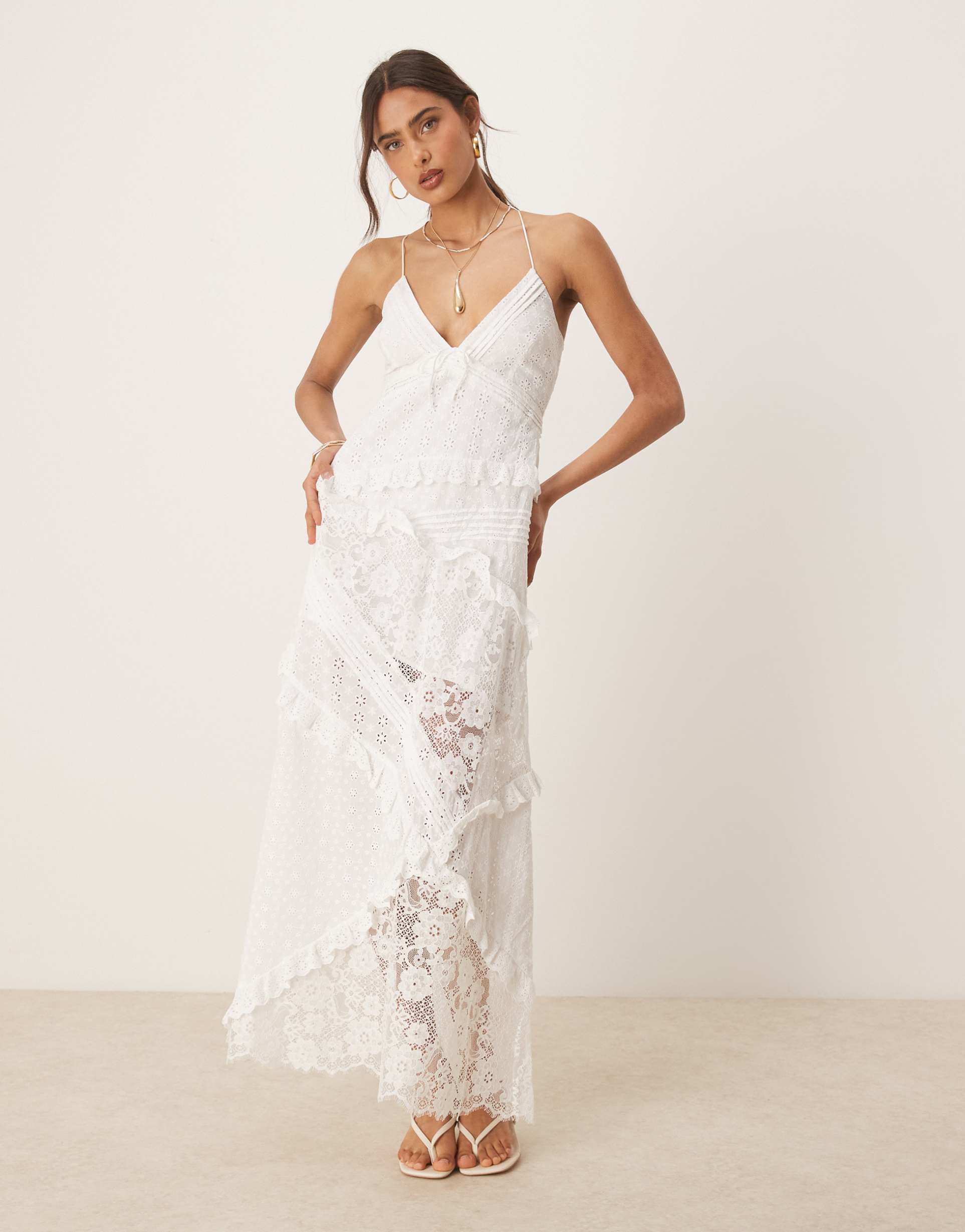 for love & lemons rosalyn lace detail maxi dress in white
