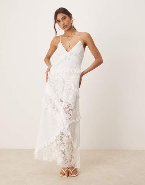 For Love & Lemons Rosalyn lace detail maxi dress in white
