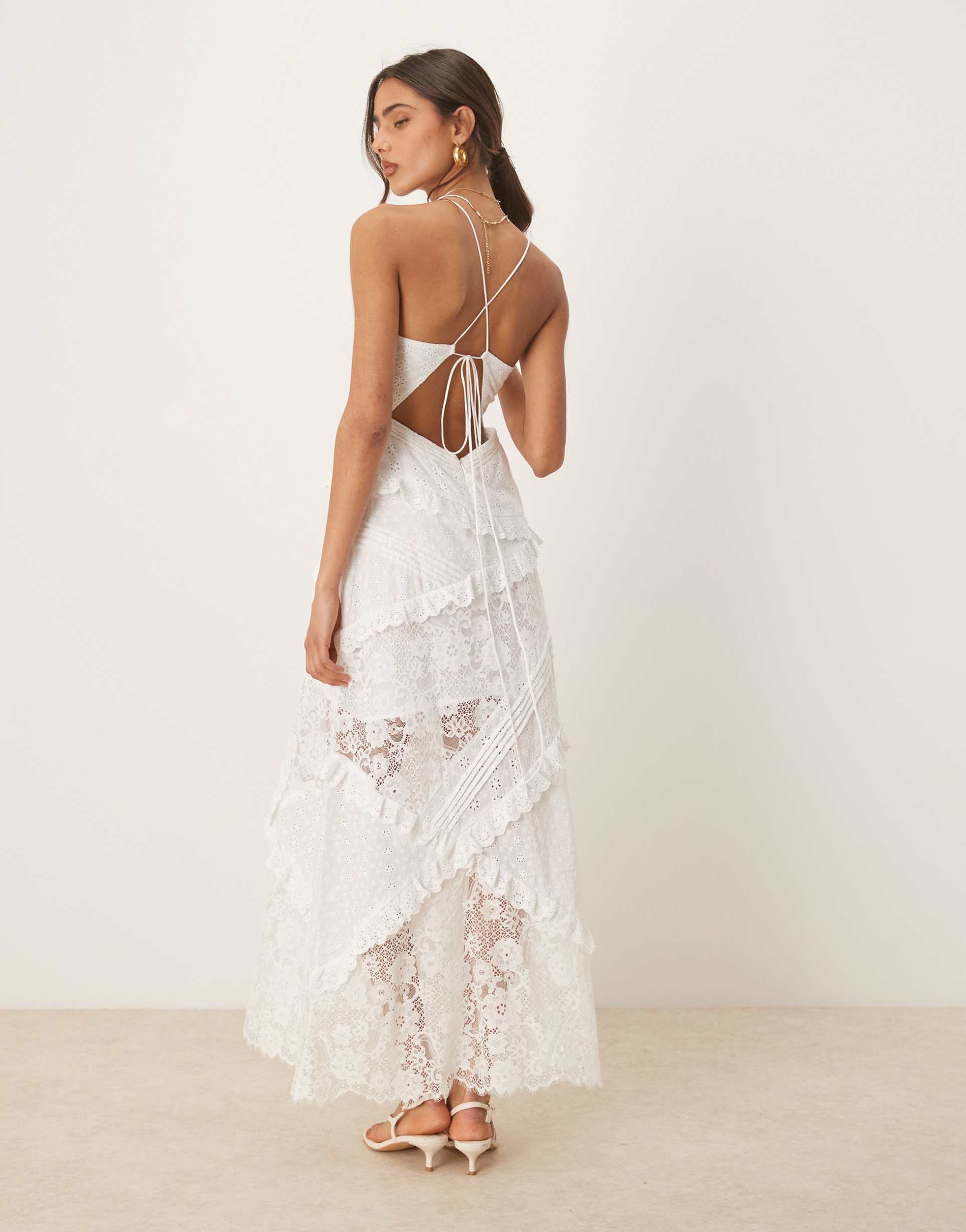 for love & lemons rosalyn lace detail maxi dress in white