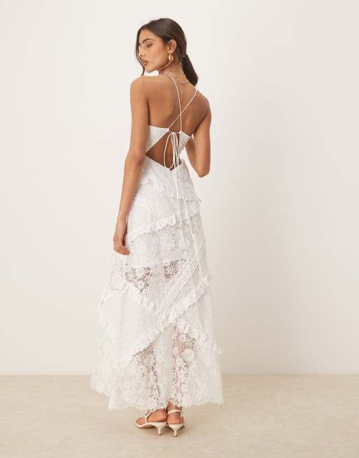 For Love & Lemons Rosalyn lace detail maxi dress in white | ASOS