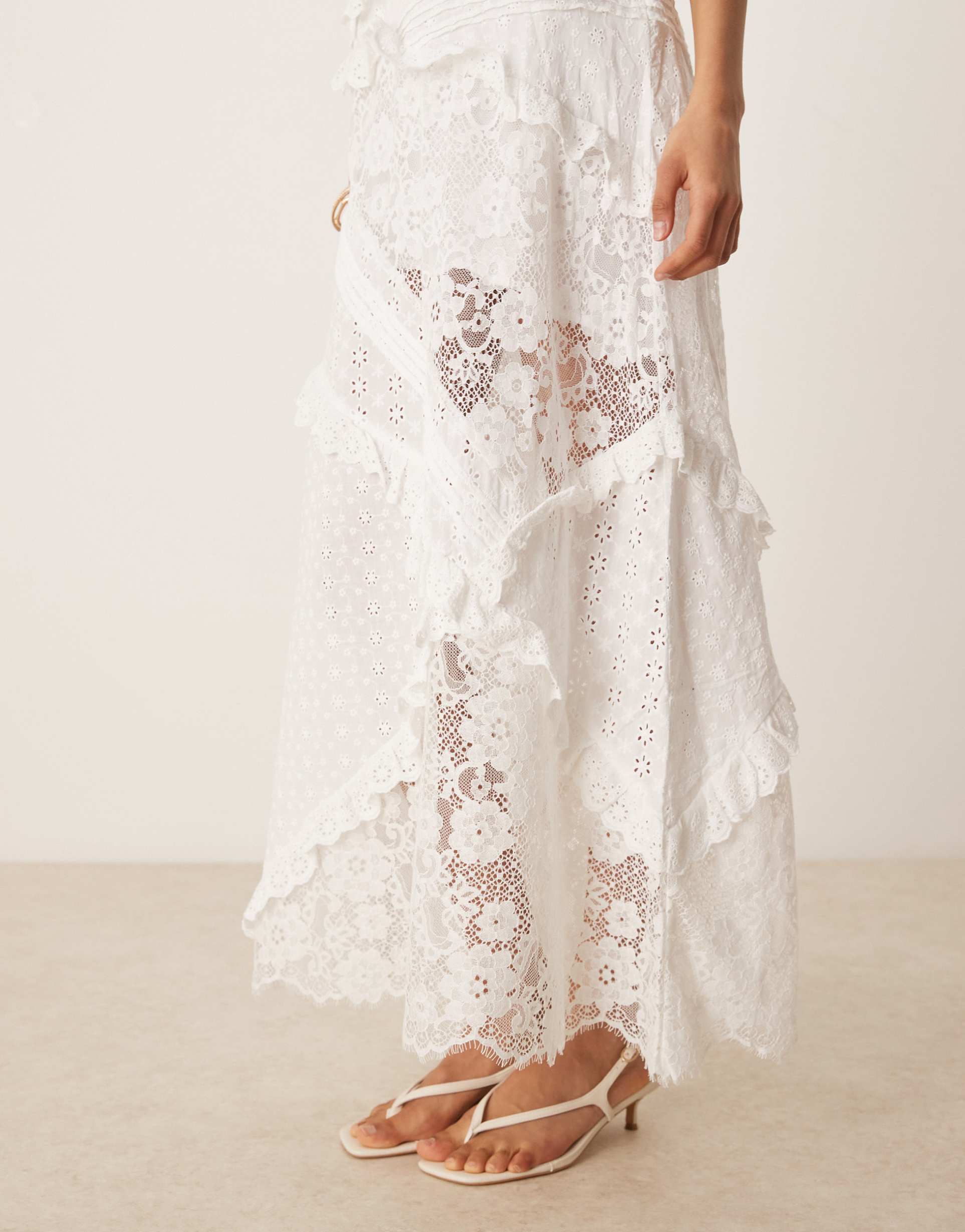 for love & lemons rosalyn lace detail maxi dress in white