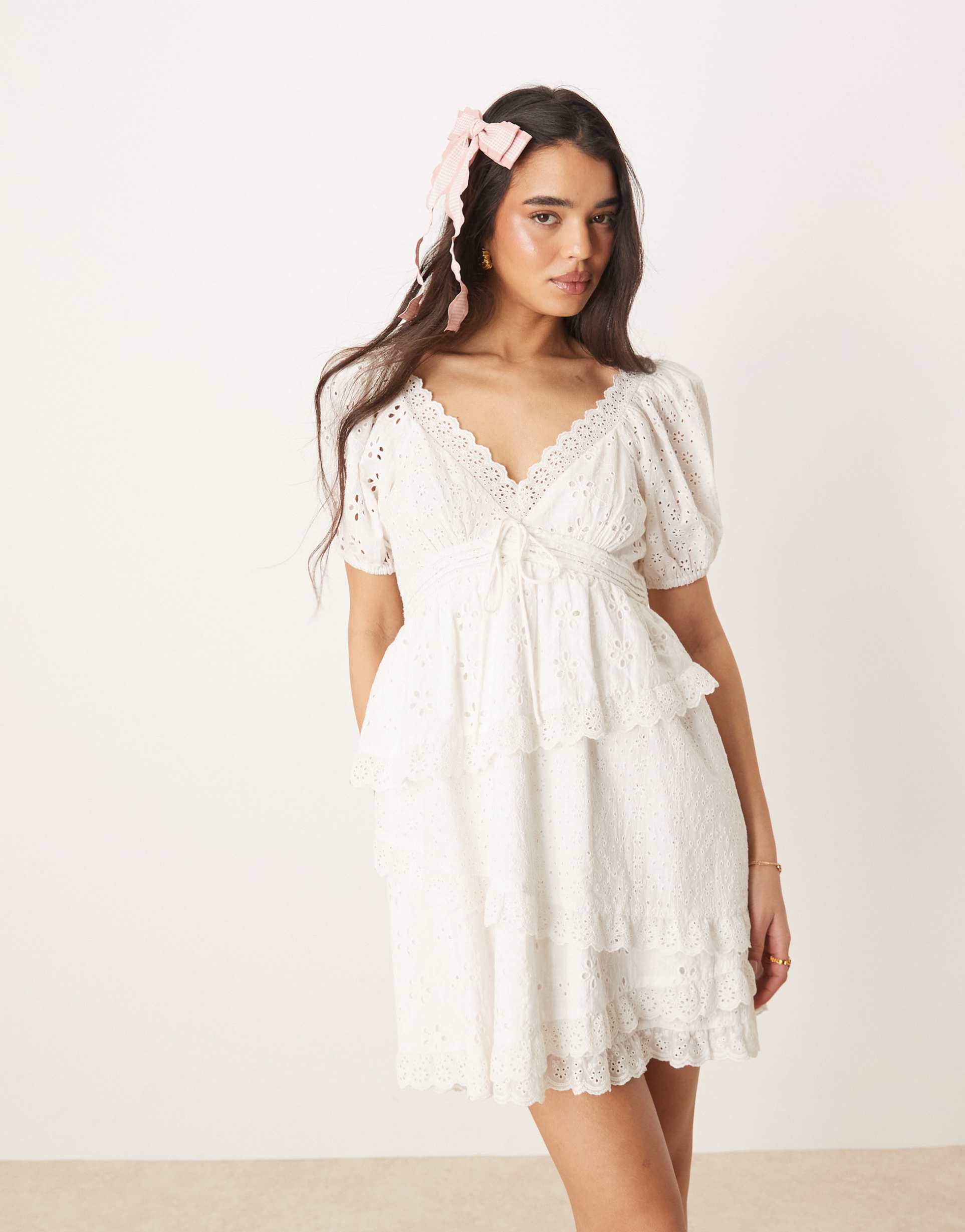for love & lemons rosalyn lace detail mini dress in white
