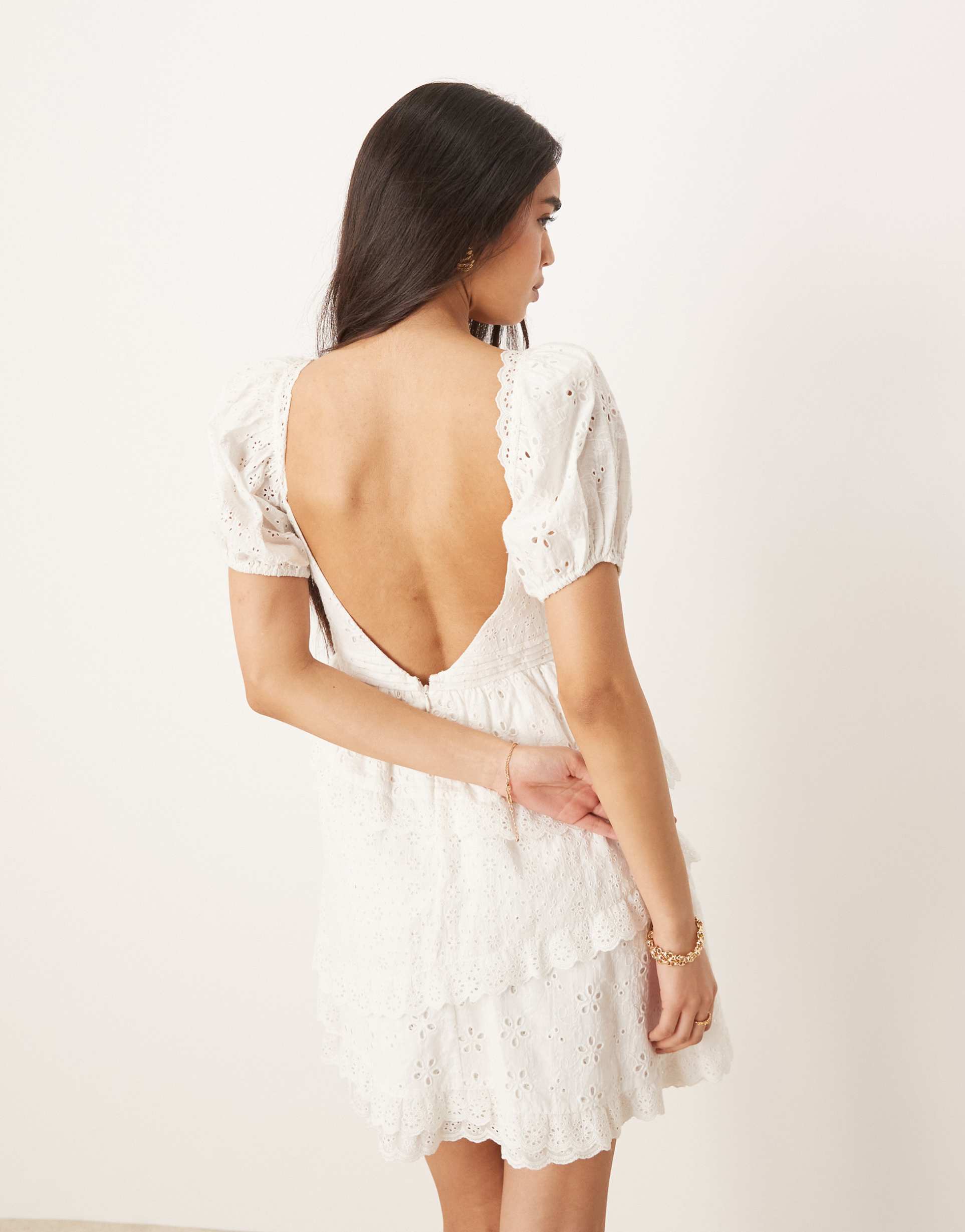 for love & lemons rosalyn lace detail mini dress in white