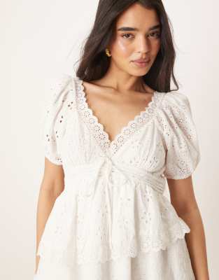For Love & Lemons Rosalyn lace detail mini dress in white | ASOS