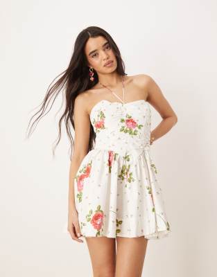 For Love & Lemons - Rosebud - Korsett-Minikleid in Weiß-Bunt