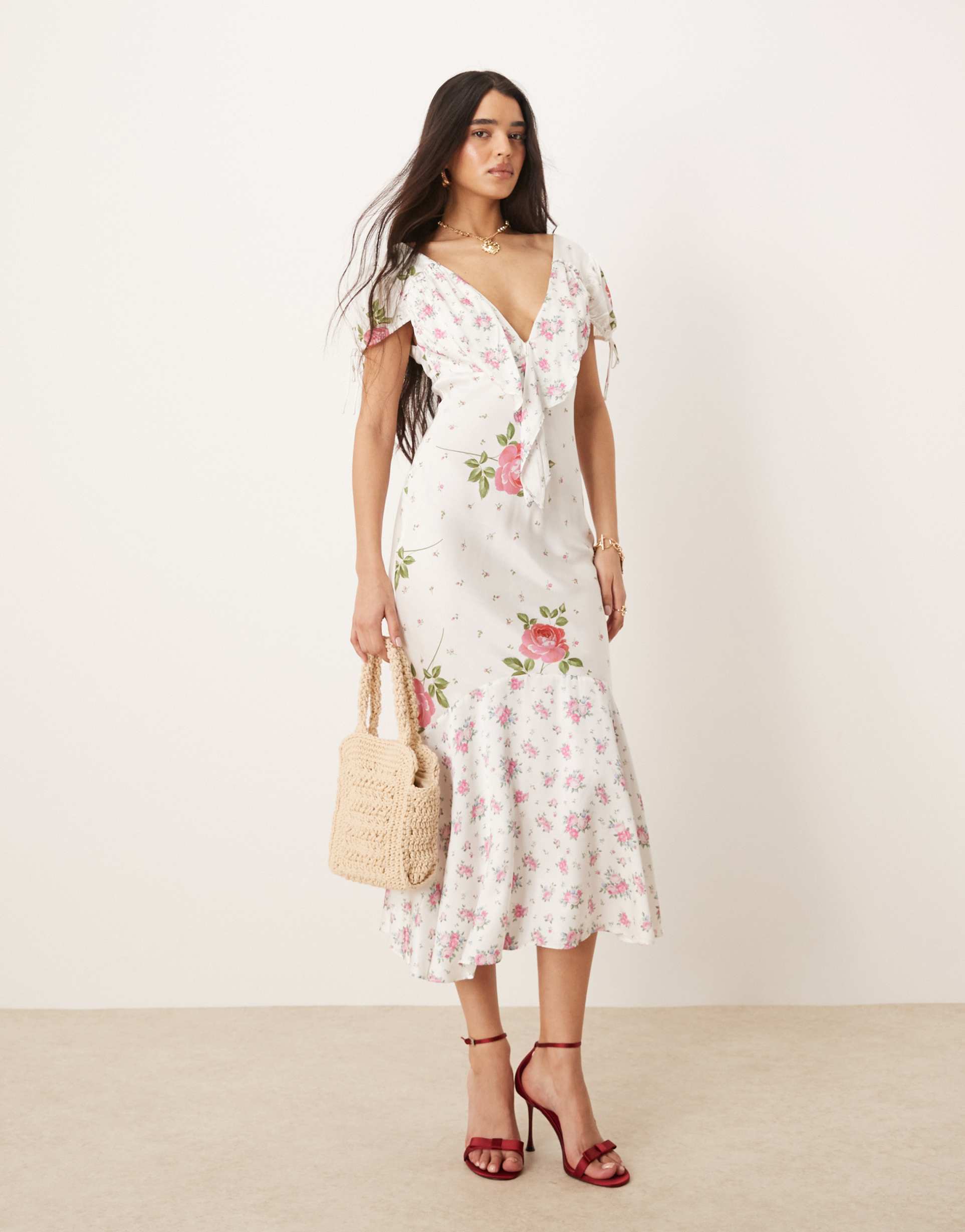 for love & lemons rosebud midi dress in mixed floral