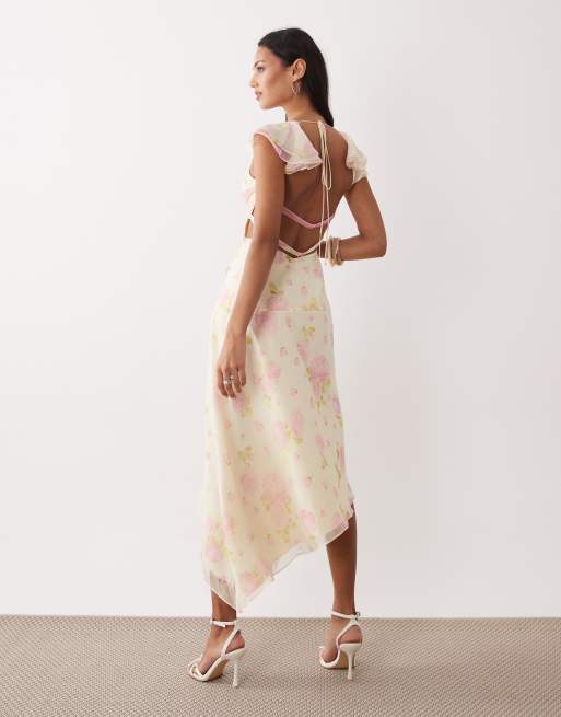For Love & Lemons rue midi dress in soft yellow, 3 of 4