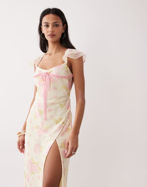 For Love & Lemons Rue robe mi-longue en jaune pâle, 2 de 4