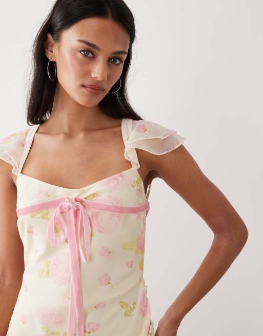 For Love & Lemons Rue robe mi-longue en jaune pâle, 4 de 4