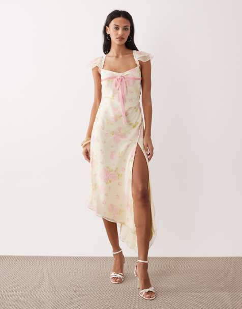 For Love & Lemons Rue sukienka midi w jasnym żółtym kolorze - view 1