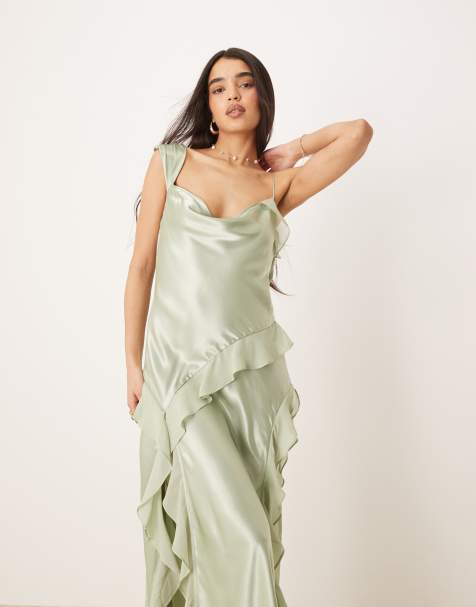 For Love & Lemons Sawyer maxi dress with ruffle detail in desert sage 